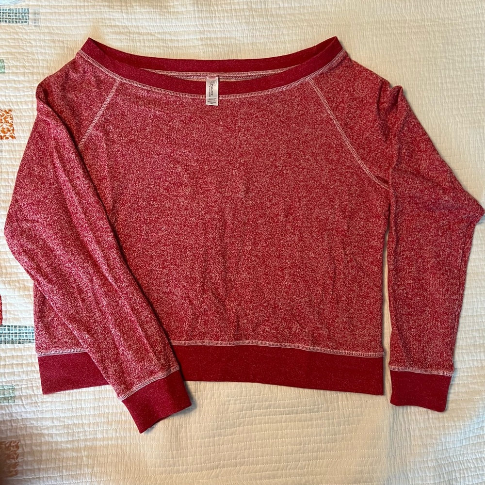 Pair of wide-neck short-ish sweatshirts by Pimatee